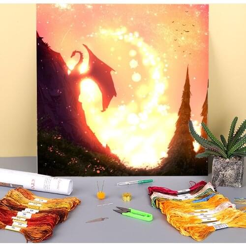 Scenery Dragon Printed Water-Soluble Canvas 11CT Cross-Stitch Kit DIY Embroidery DMC Threads Handicraft Handmade Sales