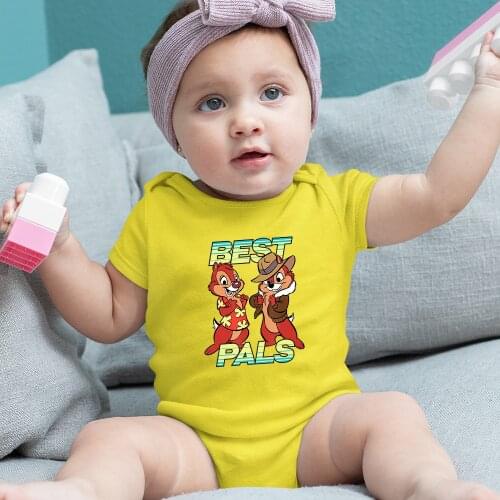 Disney Chip 'n' Dale Cartoon Printing Summer New Products Round Neck Short Sleeve Harajuku Style Baby Girl Boy Onesie 0-24M Cute