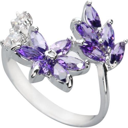 Glamorous Purple Stone 3*5mm Semi-precious Stone Silver Cool For Women Ring Q1766