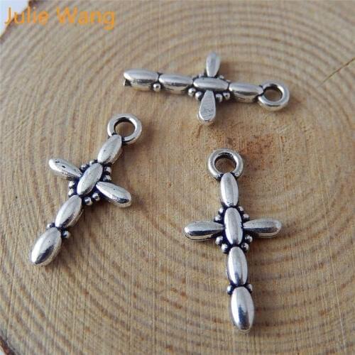 Julie Wang 20pcs Rosary Cross Crucifix Charms Antique Color For Necklace Pendants Earrings Jewelry Making Accessory