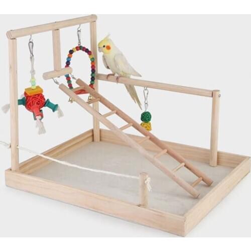 Parrot Swing Climbing Ladder Desktop Stand Wooden Playground Training Perch Platform Hanging Cage Toy for Birds Supplies