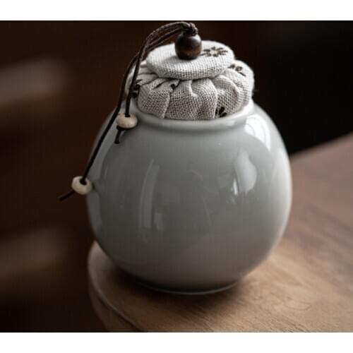 Ice Gray Glaze Tea Caddy Ceramic Sealed Can Japanese Style Mini Small Sized Tea Warehouse Portable Travel Tea Caddy Container