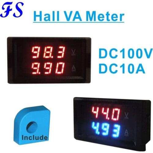 Mini Digital Voltmeter Ammeter DC 100V 10A Panel Amp Volt Voltage Current Meter Tester 0.28" Blue Red Dual LED Display Hall CT