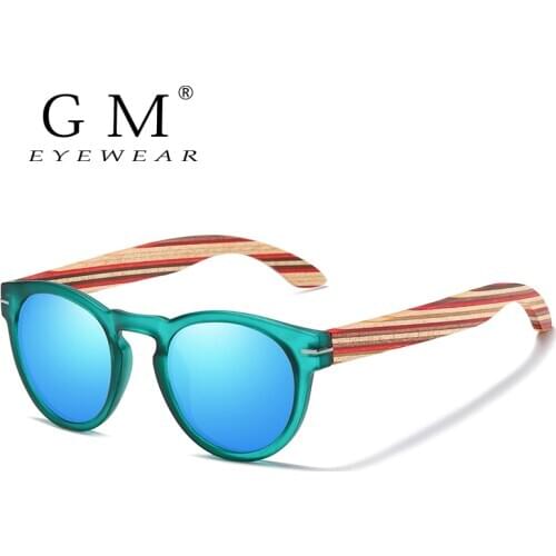GM Brand Designer Polarized Sunglasses Men Plastic Frame Wood Earpieces Fashion Oval Sun Glasses Mirror Lens UV400 S5092