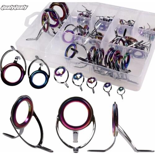 75 Pcs Fishing Rod Guides Guide Repair Kit Double Leg Rainbow Colorful Ceramic Ring Fishing Rod Guides Tip Tops Rod Accessories