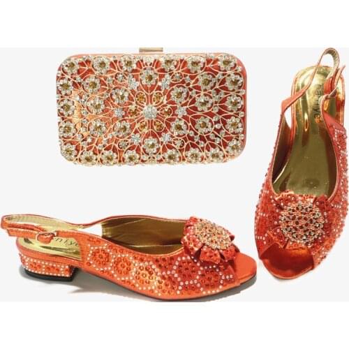Nigeiran New Arrival Italian Design 2021 Hot Selling Fashon Classic Style Orgnge Color Party Wedding Ladies Shoes and Bag Set