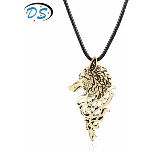Personality Pendants Necklace Viking Fenrir Wolf Head Necklace Leather Cord Chain Colar Neck Lace