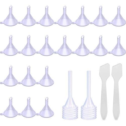 20 Pack Mini Clear Plastic Funnels with 2Pcs Mini Pipette+Spoon for Filling Small Bottles or Containers Atomizers Perfume Liquid
