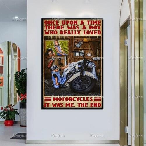 Racer Rider Biker Boy Once Upon A Time There Was A Boy Who Really Loved Motorcycles Poster Wall Art Prints Home Decor Canvas