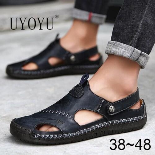 Sandals Shoes For Mens Big Foot Slippers Summer Breathable Genuine Leather Deadlift Casual Driving Beach Dad Outdoor Soft Soled