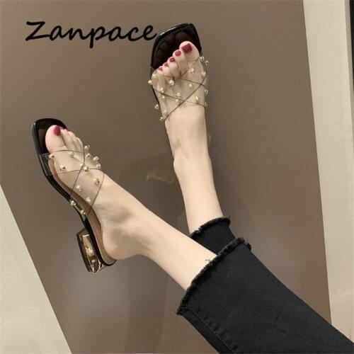 ZANPACE Transparent Slippers Women 2020 Fashion Sexy Low-heeled Sandals Outside Slides Open Toe Womens Shoes Flip Flops