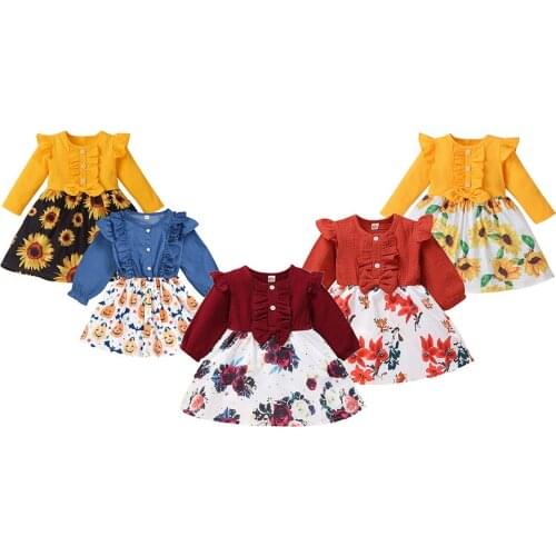 Spring Summer Baby Girls Cotton Chlidren Clothes Classic Floral Casual Dress Kids Birthday Party Costumes