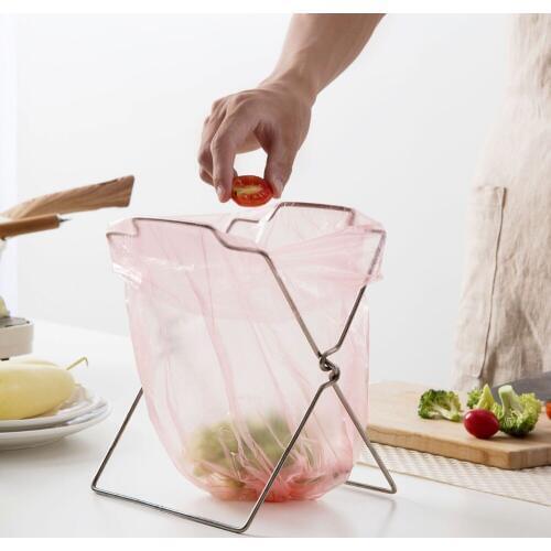 OTHERHOUSE Stainless Steel Garbage Bag Rack Rubbish Bags Holder Shelf Foldable Kitchen Organizer Cocina Storage