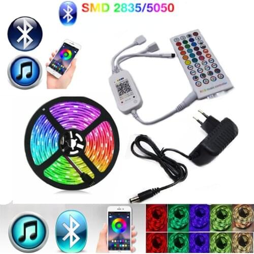 5M 10M LED Strip Light DC 12V SMD 5050 RGB LED Lights Strip Led Flexible Ribbon Tape Bluetooth Control +Adapter For Home Party