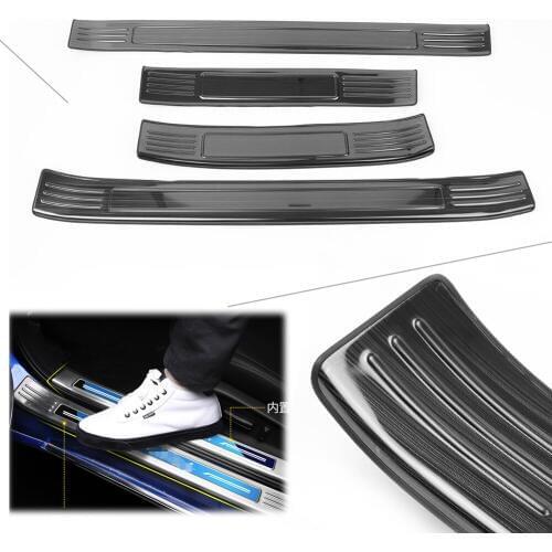 4Pcs Car Door Sill Scuff Plate Guard Protector For 2018 2019 Honda Accord 10th Black Stainless Steel w/ Letters