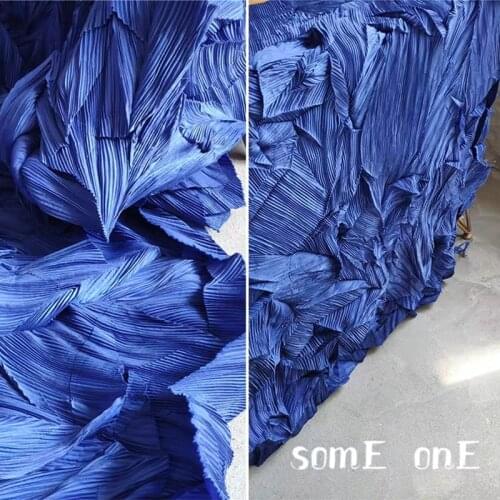 Louver Pleated Fabric Sapphire Blue Miyake Folds DIY Clothes Wedding Background Decor Art Painting Skirt Dress Designer Fabric