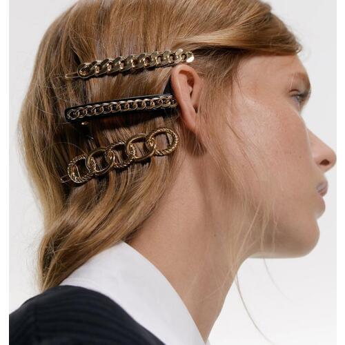 ZA Gold Color Hair Clip For Women Metal Chain Long Barrettes Wedding Hairpins Minimalism Punk Hair Pins Hair Accessories F09711