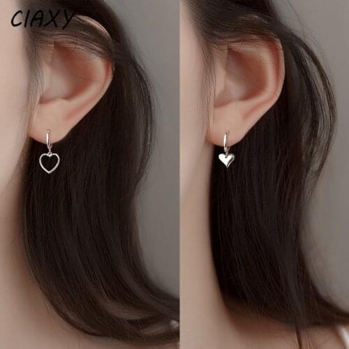 CIAXY 925 Sterling Silver Short Asymmetrical Peach Heart-shaped Earrings Female Korean Version Ins Fashion Hollow Love Earrings