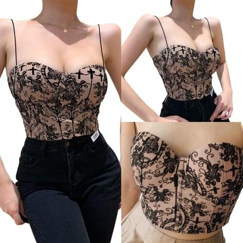 Women’s Sexy V-neck Camisole，New Style Embroidered Backless Exposed Navel Lacing Halter Neck Sleeveless Backless Tank Suspender