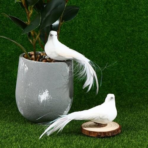 1/2pc Long Tail White Dove Feather Artificial Foam Lover Peace Doves Bird Home Decor Decoration Simulation Figurines Miniatures