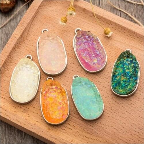 1pcs Titanium Rainbow Opal Resin Drusy Geode Pendant Irregular Quartz Crystal Stone DIY Jewelry Charm Pendant for Necklace Z683