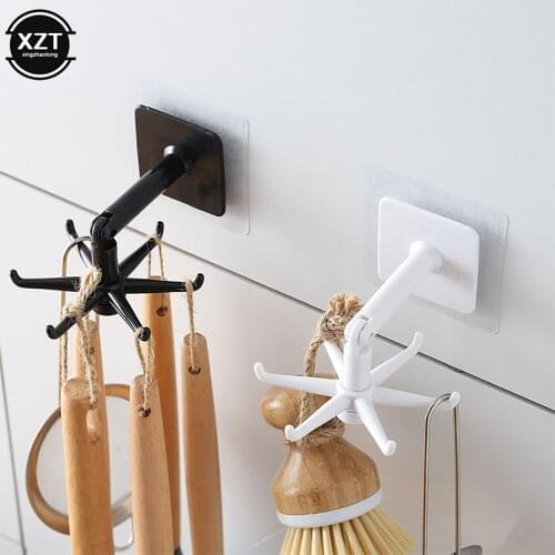 1pc 360 Degree Rotatable Multi-Purpose Hooks ABS Punch-free Multi-Purpose Hooks Kitchen Bathromm Hook Home Storage Accessories