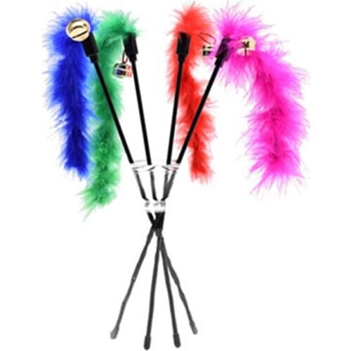 2PCS Cat Teaser Wand Feather Cat Teaser Cute Solid Color Bell Cat Teaser Toy Cat Play Toy Random Toys