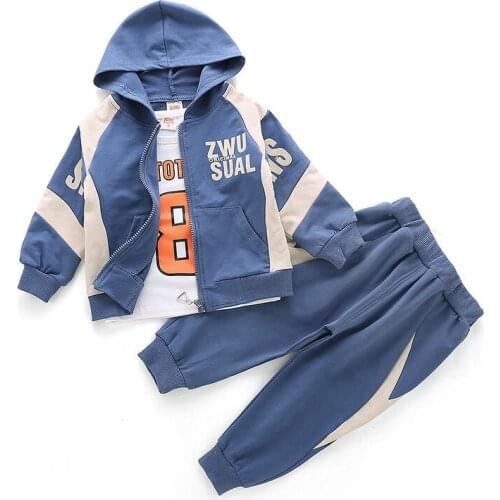 Spring Autumn Outfits Baby Girls Clothing Sets Cute Infant Cotton Suits Hooded Zipper Hoodies T Shirt Pants 3pcs Boys Kids Sets