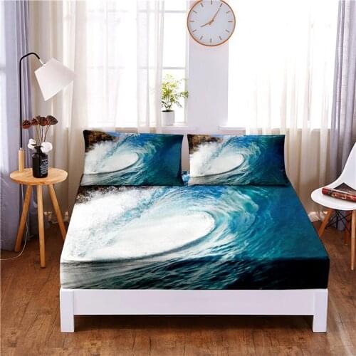 Surf 3pc Polyester Solid Fitted Sheet Mattress Cover Four Corners With Elastic Band Bed Sheet(2 pillowcases)