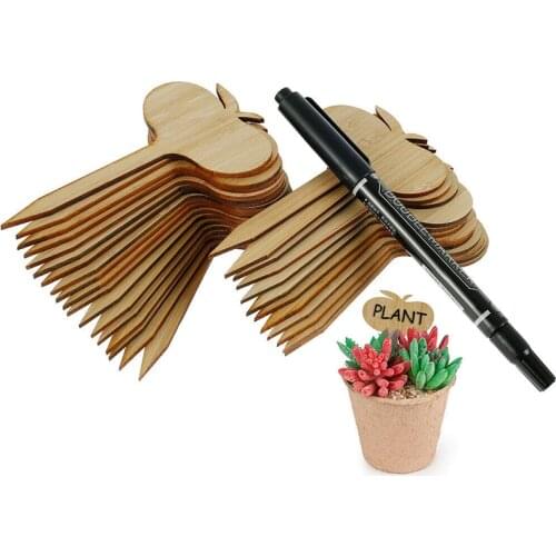 30pcs Plant Labels + 1pc Signature Pen Garden Plant Flower Labels Bamboo Apple Shape Tags Markers Marking Pen Set