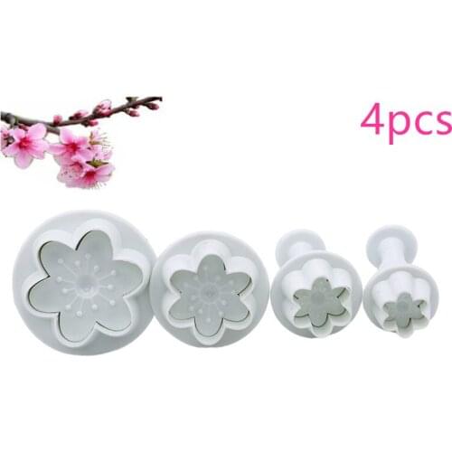 4Pcs Flower Shape Plastic Baking Mold Kitchen Biscuit Cookie Cutter Pastry Plunger 3D Stamp Die Fondant Cake Decorating Tools