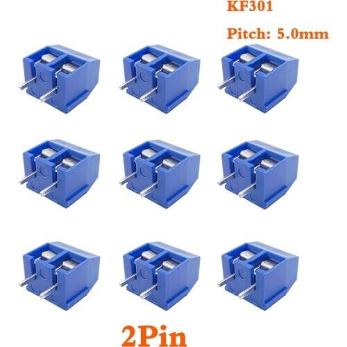 50Pcs/Lot KF301 2Pin Screw PCB Terminal Block Connector KF301 2P 5.0mm Straight Pin PCB Terminal Connector Blue KF301 Connector