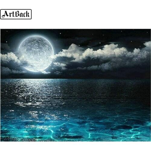 5d diamond painting sea landscape moon painting full square diamond embroidery 3d round rhinestone mosaic wall sticker