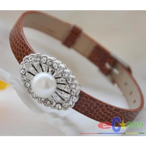 8inch 10mm white round freshater pearl coffee leather watchband bracelet