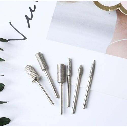 6 Shapes Diamond Nail Drill Milling Nail Drill Bits Bits Cuticle Cutter for Manicure Nail Files Electric Milling Burr Grinder