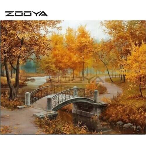 ZOOYA 5D DIY Diamond Embroidery Maple Trees Bridge Diamond Painting Cross Stitch Full Square Rhinestone Mosaic Decoration BK273