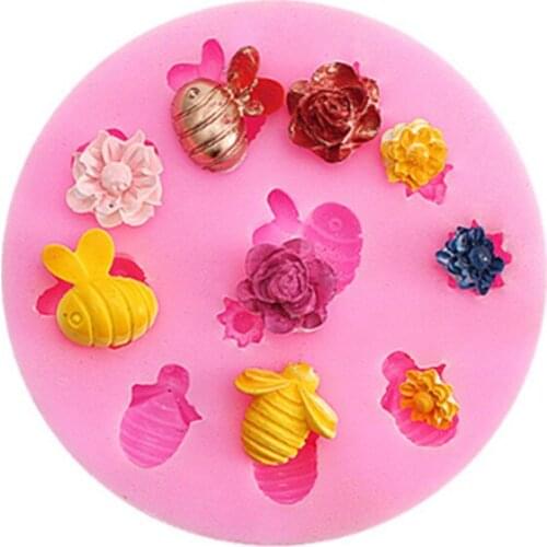 Aouke Flower Bee Shape Silicone Mold Chocolate Mold Kitchen Cake Baking DIY Ecoration Bee Jewelry Silicone Mold