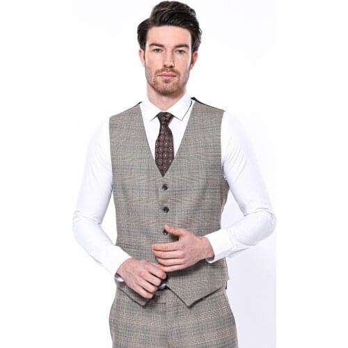 Beige Plaid Mens Vest