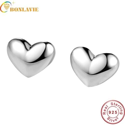 BONLAVIE 925 Sterling Silver Earring lover Heart-shaped smooth-faced periauricular Nail lovely girl earring Wedding Jewelry