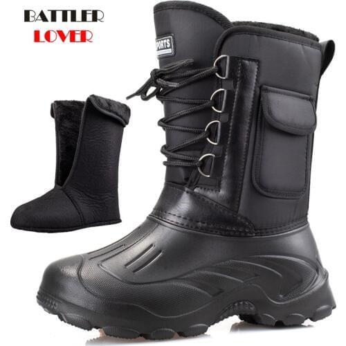 -45 Degree Men Wool Snow Boots Waterproof Mens Winter Outdoor Calf Boots Mans Boot Fashion Work Shoes Men Fishing Botas 40-46