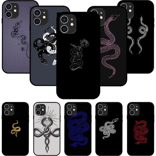 For iPhone 11 12 8 Plus Mini Pro X XR XS Max 4 5 7 6 6S 8 SE Phone Case Black Cover Back Soft Funda black yellow blue Snake