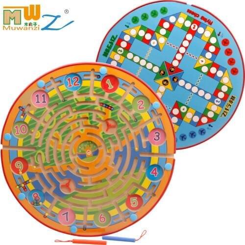 Children Toy Wooden Children Puzzle Game Toy Magnetic Maze Children Education Wooden Puzzle Intellectual Toy Jigsaw Board M121