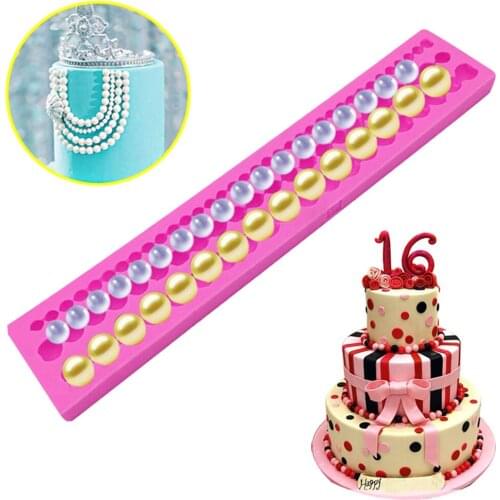 DIY Cute Pearl String Beads Mold Silicone Fondant Cake Tools Sugar Chocolate Decoration Baking Mould Kitchen Accessories FBE3