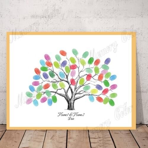 Personalized Custom Name Date Fingerprint DIY Wedding Tree Canvas Guest Book For Wedding Party Souvenir Gift