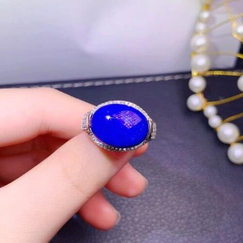 Fine Jewelry 925 Sterling Silver Inset With Natural Large Gem Womens men Luxury Popular Oval Lapis Adjustable Ring Support Dete