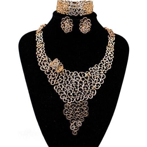 LAN PALACE Nigerian jewelry african jewelry set gold color ladies jewellery set earrings necklace ring bracelet free shipping