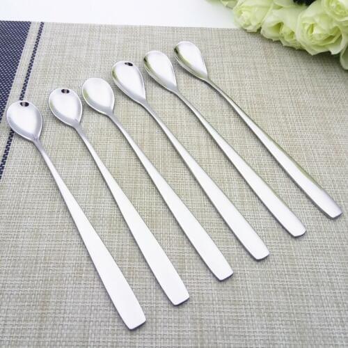 Stainless Steel Spoons Ladles Dessert Scoops Stirring Rod Silver Long Handle Mixing Spoon Cocktail Dinner Spoon Set Muddler 6pcs