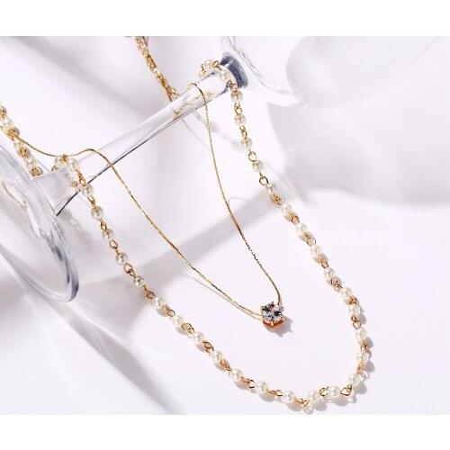 Fashion pearl And Crystal Double Layers Women Necklace