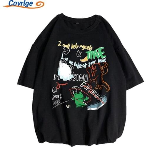 Covrlge 2021 Hot Sales Men T-shirt Street Fashion Graffit All-match Breathable Comfortable Summer Anime Couple Outfit MTS648