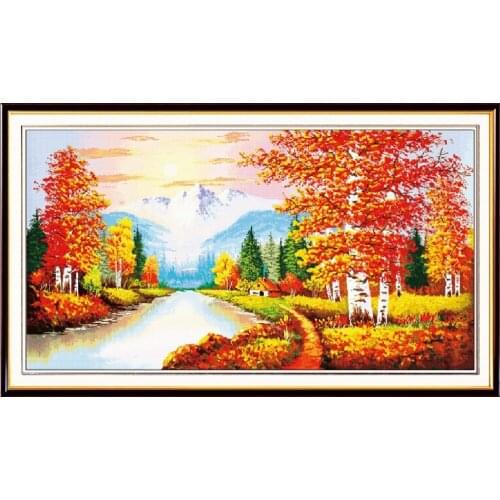 Golden time (1) cross stitch kit Autumn season count print 14ct 11ct black hand embroidery DIY handmade needlework supplies bag